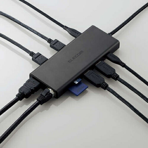 USB Type-C ドッキングステーション 10-in-1 ハブ PD 85W出力 急速充電 USB-C×2 USB-A×4 HDMI×1 SD+microSD×1 RJ45×1 ブラック エレコム DST-100BPBK