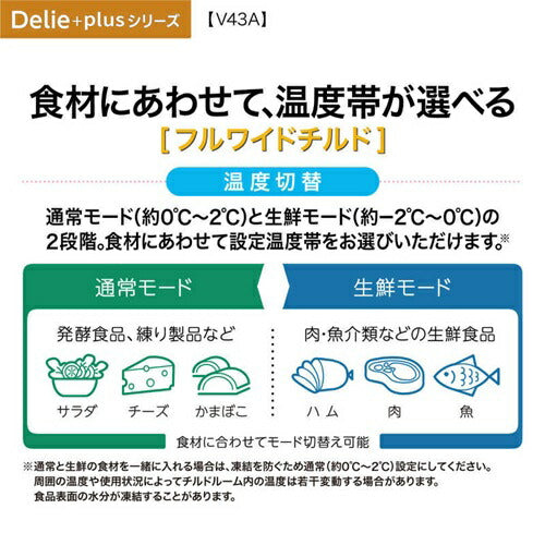 冷蔵庫 DELIE Plus(デリエプラス) 433L 右開き アクア AQR-V43A(S) チタンシルバー
