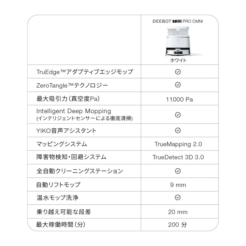 ロボット掃除機 DEEBOT T30 PRO OMNI エコバックス ECOVACS お掃除ロボット ecovacs 掃除機 自動掃除機 吸引 掃除ロボット 自動ゴミ収集 水拭き 2in1 高性能 マッピング機能 ホワイト×シルバー DDX14-12EE
