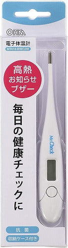 オーム電子体温計 Mr.Check 高熱お知らせブザー付き MT418-BWC2W 08-0691 OHM