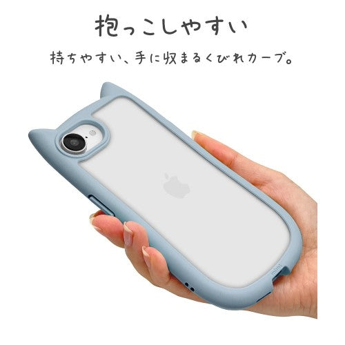 iPhone 16e用 MIMI 猫耳ハイブリッドケース 背面クリア TPUバンパーケース(スモーキーブルー) ラスタバナナ 8655IP5EHPSBL