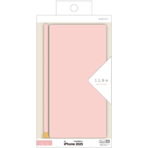 iPhone17 Pro ケース カバー 手帳型 カード入れ ベルトなし レザー風 スタンド機能 ハンドストラップ付き シンプル iLBe ピンク ラスタバナナ 9055IP5BBHSPK