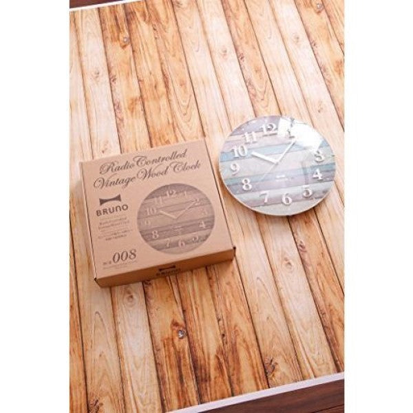 電波ビンテージウッドクロック ブルー BRUNO(ブルーノ) BCR008-BL