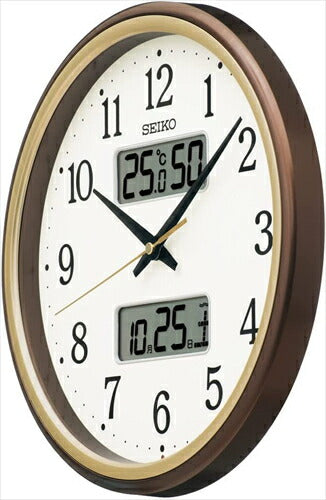 セイコー セイコークロック 掛時計 電波 アナログ カレンダー 温度 湿度 茶メタリック 直径290×50mm KX275B