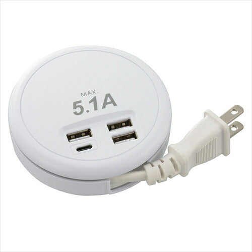 オーム電機 オーム OHM USB_ACチャージャー TypeA×3+TypeC 45cm 00-1228 USBチャージャー タイプC 5.1A 充電