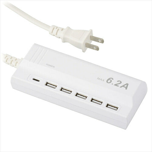 オーム電機 オーム OHM USB_ACチャージャー TypeA×5+TypeC 1.5m 00-1229 USBチャージャー タイプC 6.2A 充電