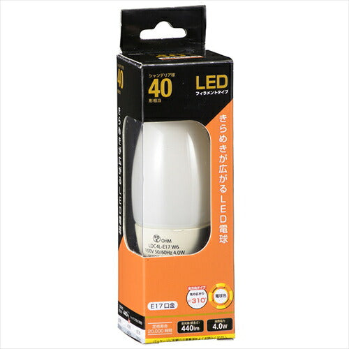 OHM LED フィラメントタイプ シャンデリア球 E17 40形相当 電球色 06-3472 LDC4L-E17 W6 オーム電機