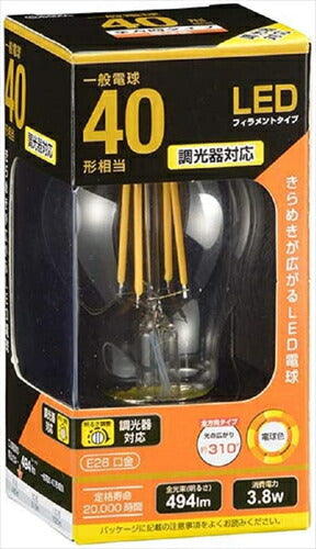 OHM LED電球 一般電球形 E26 40形相当 4W 電球色 フィラメントタイプ クリア 調光器対応 LDA4L/D C6 06-3482 オーム電機