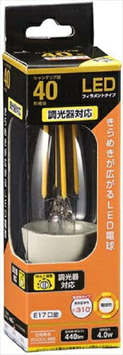 OHM LED電球 フィラメント シャンデリア E17 40相当 4W 電球色 クリア 調光器対応 LDC4L-E17/D C6 06-3486 オーム電機