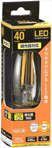 OHM LED電球 フィラメント シャンデリア形 E26 40型相当 4W 電球色 クリア 調光器対応 OHM LDC4L/D C6 06-3489 オーム電機