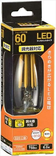 OHM LED電球 フィラメント シャンデリア形 E26 60型相当 6W 電球色 クリア 調光器対応 OHM LDC6L/D C6 06-3490 オーム電機