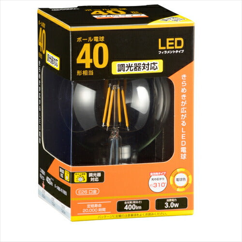 OHM オーム電機 063497 LED電球 フィラメント ボール電球 E26 40形 調光器対応 電球色 クリア 全方向 LDG3L D C6 06-3497