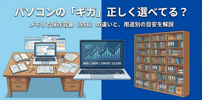 ノートパソコンの「ギガ数」はどれくらい必要？メモリと保存容量（SSD）の違いと、用途別の選び方目安