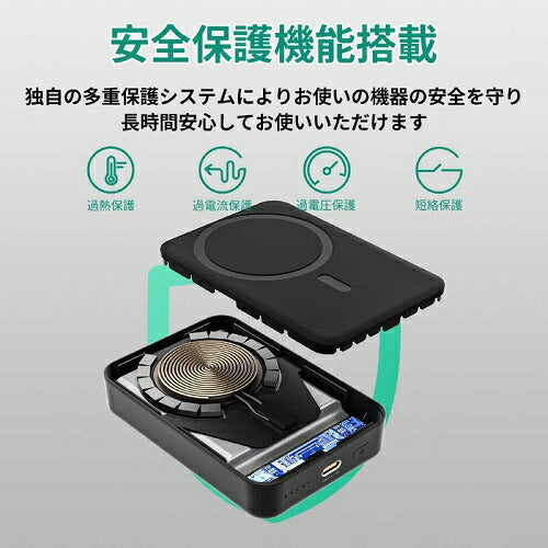 モバイルバッテリー MagLink 10000mAh マグネット式ワイヤレス充電機能 折りたたみスタンド ブラック AUKEY PB-ML01-BK