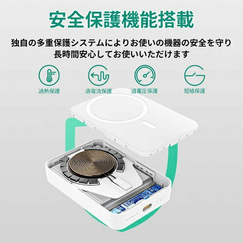 モバイルバッテリー MagLink 10000mAh マグネット式ワイヤレス充電機能 折りたたみスタンド ホワイト AUKEY PB-ML01-WT
