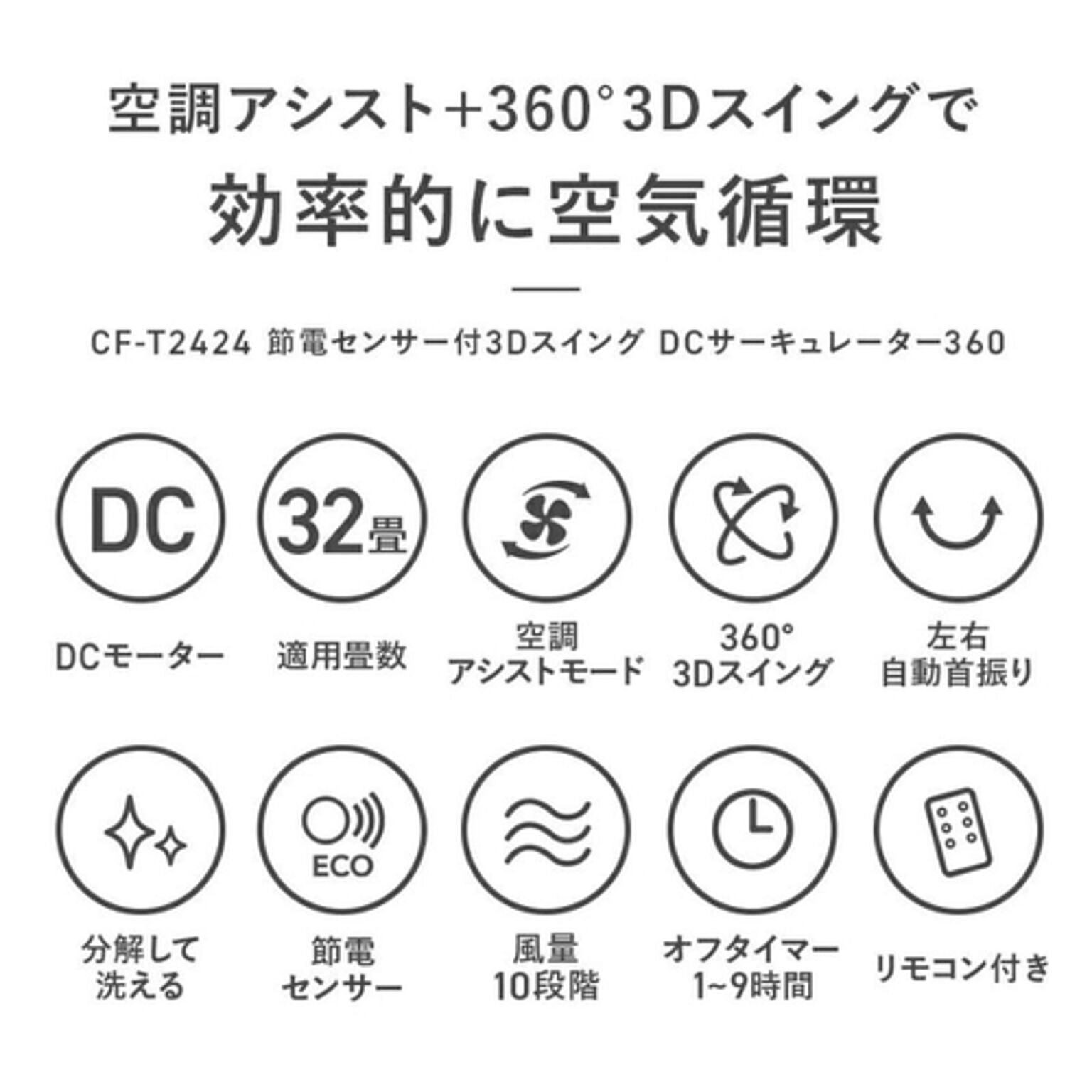 DCサーキュレーター 節電センサー付 3Dスイング 360 32畳 ホワイト スリーアップ CF-T2424WH