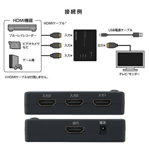 HDMIセレクタ 入力3(HDMI3)+出力1 グリーンハウス GH-HSWL3-BK