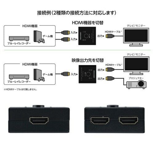 HDMIセレクタ 2WAY 入力2(HDMI2)+出力1 or 入力1+出力2(HDMI2) グリーンハウス GH-HSWM2-BK