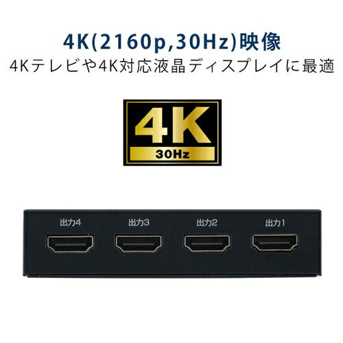 HDMIスプリッター 入力1+出力4(HDMI4) グリーンハウス GH-HSPK4-BK