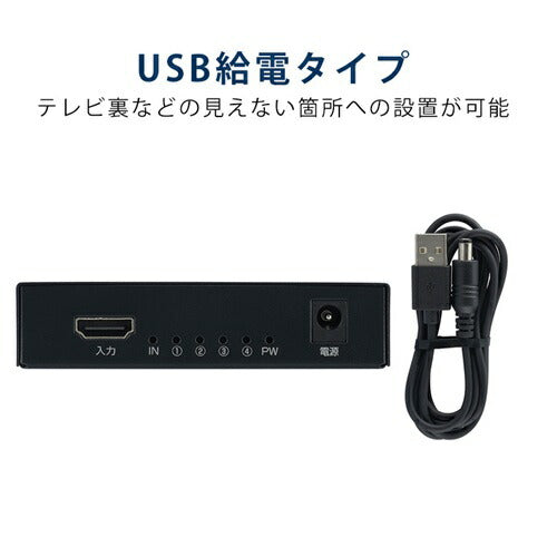 HDMIスプリッター 入力1+出力4(HDMI4) グリーンハウス GH-HSPK4-BK