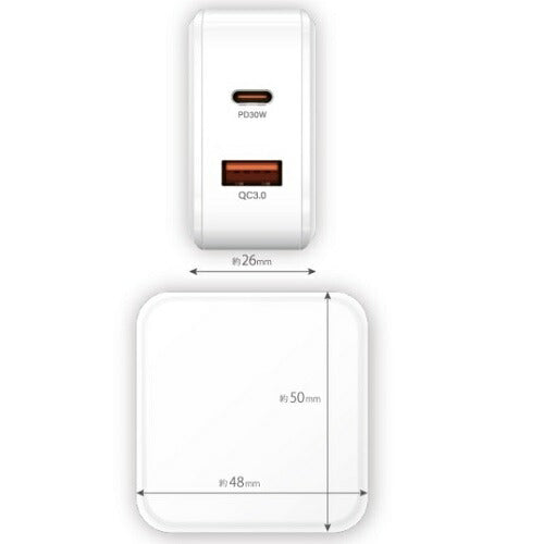 AC充電器 PD30W対応 (USB×1,Type-C×1) エアージェイ AKJ-30WPD2