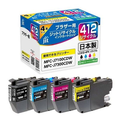 ブラザー LC412-4PK互換 4色セット ブラック・シアン・マゼンタ・イエロー 日本製リサイクルインク ジット JIT-KB4124P