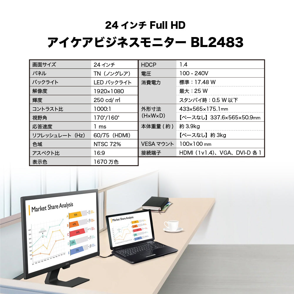 BenQ ベンキュージャパン 24インチ アイケアビジネスモニター フルHD BL2483 液晶 ディスプレイ モニター