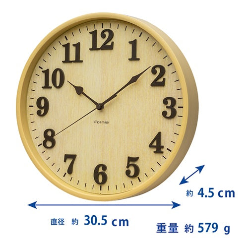 インテリア掛時計 連続秒針 立体文字盤 ナチュラル色 保土ヶ谷電子販売 HIC-012W-N