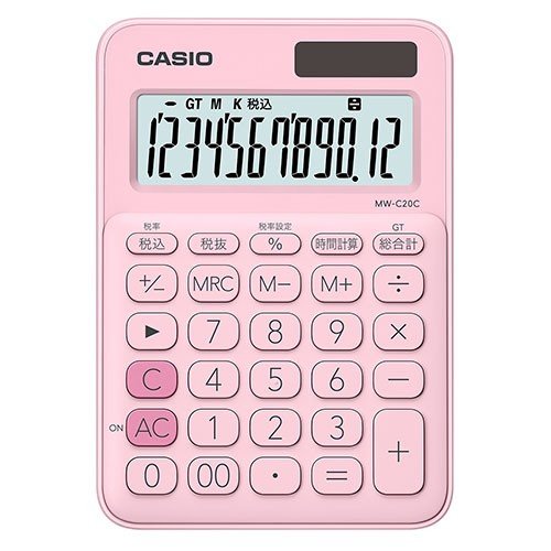 カラフル電卓 ミニジャストタイプ ペールピンク CASIO MW-C20C-PK