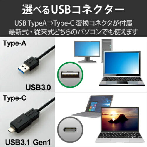 Type-A/Cポート両対応2.5G有線LANアダプター ブラック エレコム EDC-QUA3C-B