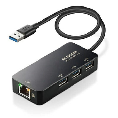 USB-A 1Gbps有線LANアダプター［USBハブ付き］(ブラック) エレコム EDC-GUA3H2-B