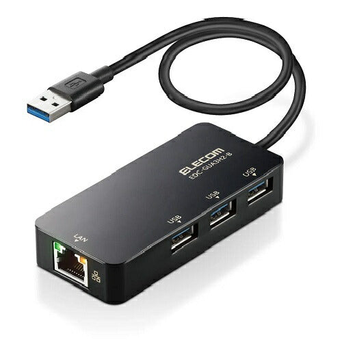 USB-A 1Gbps有線LANアダプター［USBハブ付き］(ブラック) エレコム EDC-GUA3H2-B