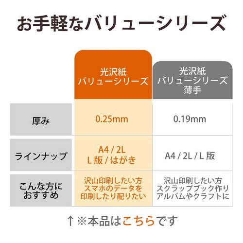 プリンター用紙 写真用紙 2L判 100枚 光沢 厚手 インクジェット用紙 ホワイト エレコム EJK-VL2L100