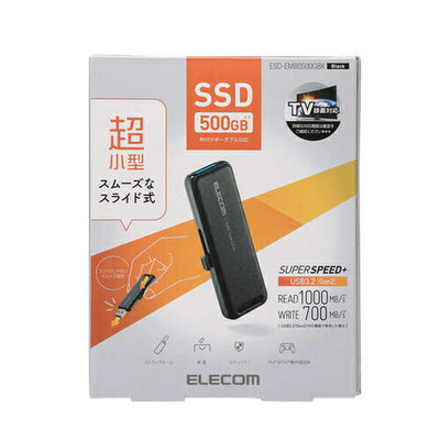 外付けSSD スティック型 ESD-EMBシリーズ 500GB USB 3.2（Gen 2）対応 スライド式 ノック式 耐衝撃 耐振動 USBメモリサイズ ブラック エレコム ESD-EMB0500GBK