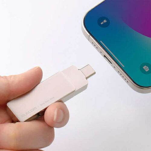 外付けSSD スティック型 ESD-EPAシリーズ 500GB USB 3.2（Gen 2）対応 USB Type C/USB-A両対応 回転式カバー USBメモリ型 ストラップホール付 シルバー エレコム ESD-EPA0500GSV