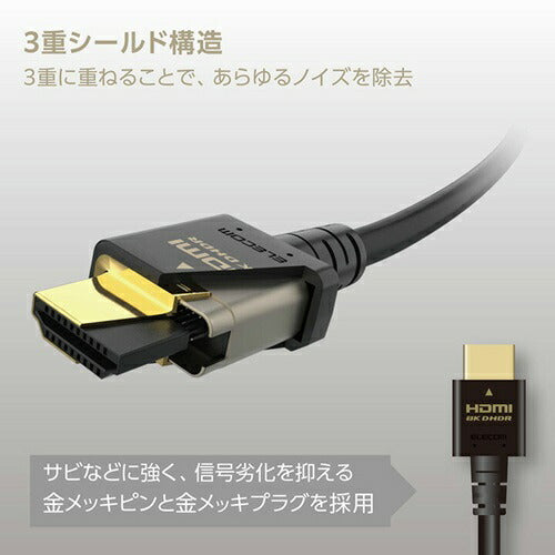 HDMIケーブル 5m ウルトラハイスピード 8K 4K対応 HDMI2.1 エレコム DH-HD21E50BK2 ブラック