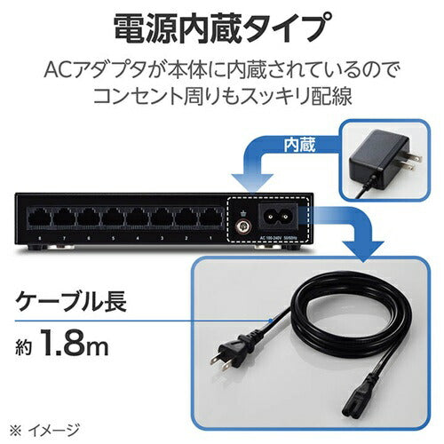 スイッチングハブ LANハブ エレコム EHC-G08MN4-HJB ブラック Giga対応 8ポート 金属筐体 電源内蔵