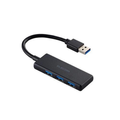 USB ハブ USB3.2 Gen1 ＜ USB-A ×3 ＞ バスパワー コンパクト 薄型 【 USBポート 搭載 Windows 11 10 Mac PC MacBook Surface 等対応 】 ケーブル長10cm（ブラック） エレコム U3H-H030BK