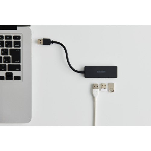 USB ハブ USB3.2 Gen1 ＜ USB-A ×3 ＞ バスパワー コンパクト 薄型 【 USBポート 搭載 Windows 11 10 Mac PC MacBook Surface 等対応 】 ケーブル長10cm（ブラック） エレコム U3H-H030BK