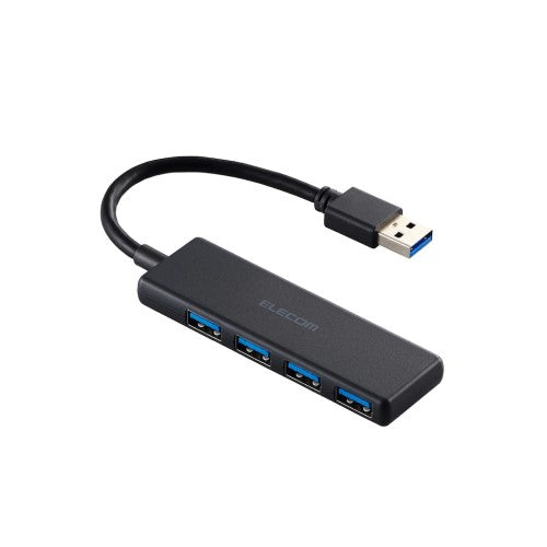 USB ハブ USB3.2 Gen1 ＜ USB-A ×4 ＞ バスパワー コンパクト 薄型 【 USBポート 搭載 Windows 11 10 Mac PC MacBook Surface 等対応 】 ケーブル長10cm（ブラック） エレコム U3H-H040BK