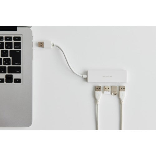 USB ハブ USB3.2 Gen1 ＜ USB-A ×4 ＞ バスパワー コンパクト 薄型 【 USBポート 搭載 Windows 11 10 Mac PC MacBook Surface 等対応 】 ケーブル長10cm（ホワイト） エレコム U3H-H040WH