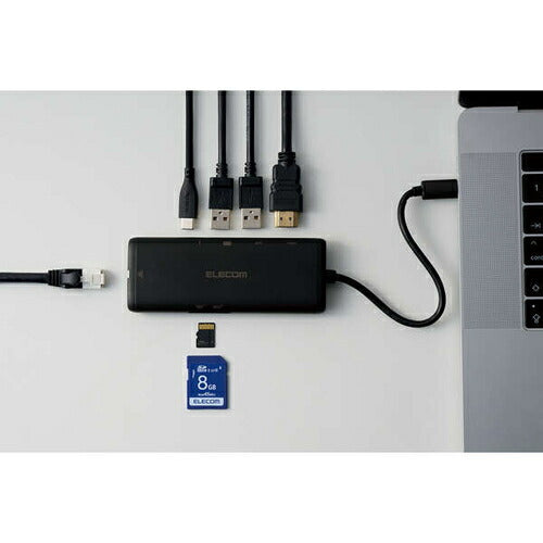 USB Type-C ドッキングステーション 7-in-1 薄型 ハブ PD 85W出力 急速充電 USB-C×1 USB-A×2 HDMI×1 SD＋microSD×1 RJ45×1 ブラック エレコム DST-070BPBK