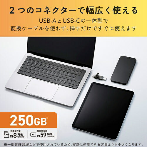 ELECOM エレコム 外付けポータブルSSD ESD-EPD0250GGY 250GB USB Type-C A対応 グレー