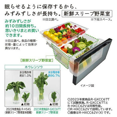 冷蔵庫 540L 観音開き 両開き 6ドア 幅65cm ライトゴールド 日立 R-HW54V-N