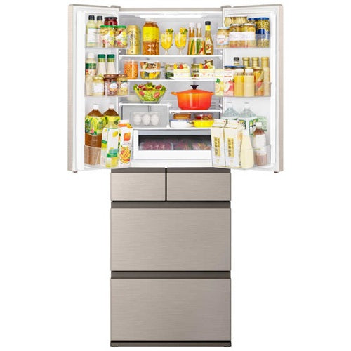 冷蔵庫 6ドア 幅65cm 485L フレンチドア 観音開き ライトゴールド HWタイプ 日立 R-HW49V-N