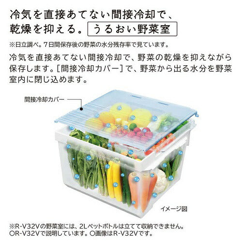 3ドア冷蔵庫 まんなか野菜 Vタイプ ライトゴールド 右開き 内容量：315リットル 日立 R-V32V N