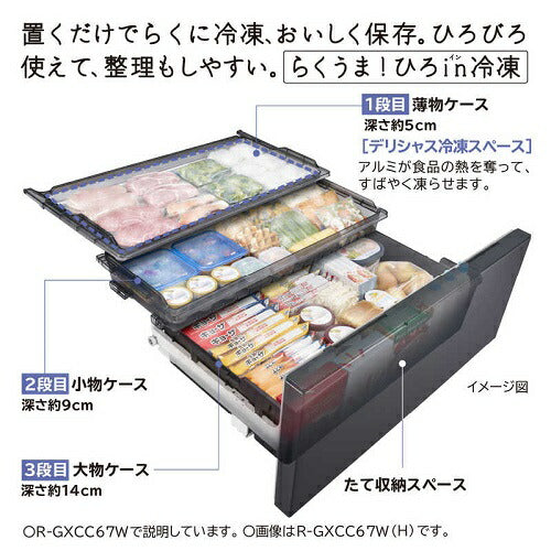 冷蔵庫 まんなか冷凍 GXCCタイプ バイブレーションモーブグレー 観音開き 内容量：670リットル 日立 R-GXCC67W H