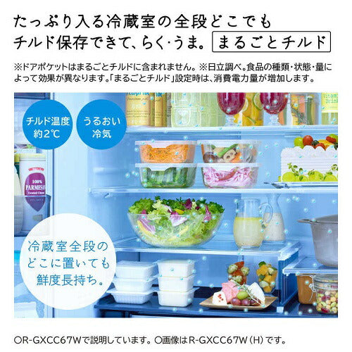 冷蔵庫 まんなか冷凍 GXCCタイプ バイブレーションモーブグレー 観音開き 内容量：670リットル 日立 R-GXCC67W H
