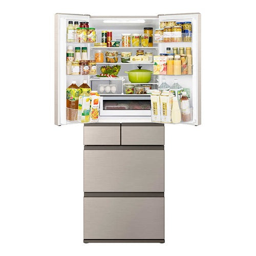 冷蔵庫 500L 6ドア 観音開き 日立 R-VWC50X ライトゴールド VWCシリーズ まんなか野菜 幅65cm まるごとチルド 脱臭 省エネ シンプルデザイン 冷蔵庫 500L 6ドア 観音開き 日立 R-VWC50X ライトゴールド VWC