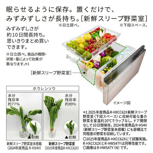 HITACHI 日立 5ドア冷蔵庫 HWSタイプ 470L 右開き ゴールド R-HWS47Y(N)